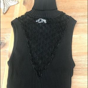 Cache ribbed sleeveless turtleneck S